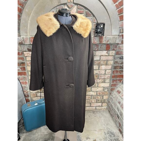 swing coat brown fur collar vintage 1960s brown tan - Picture 1 of 16